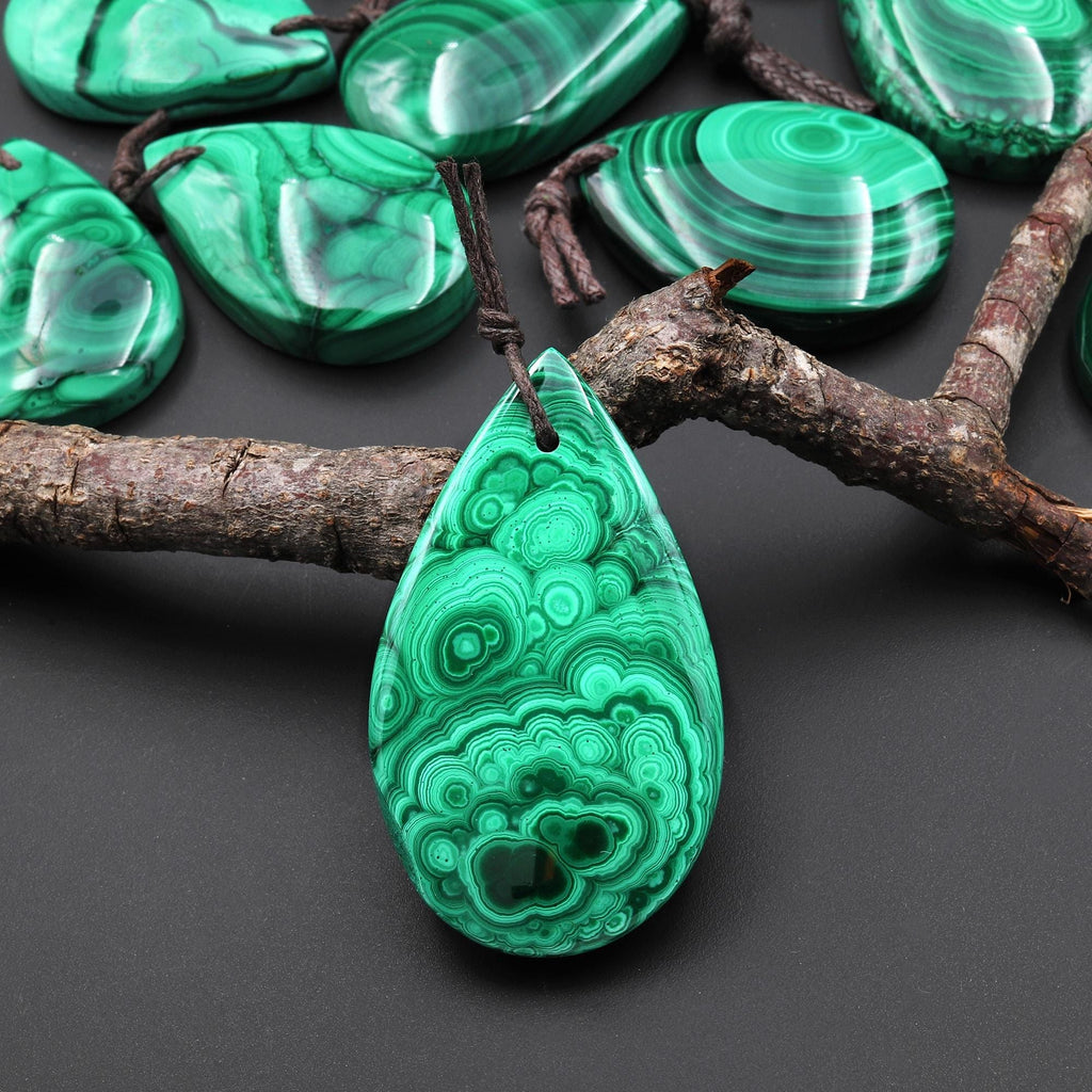 AAA+ Natural Malachite Teardrop Pendant Drilled Gemstone Focal A12