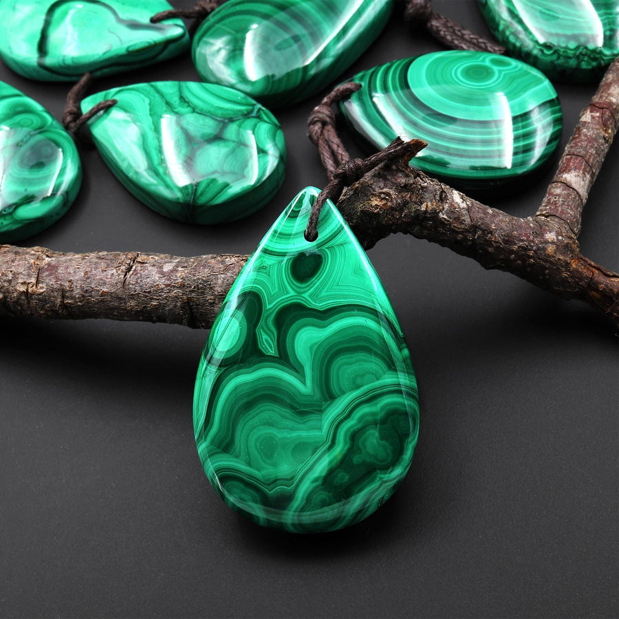 AAA+ Natural Malachite Teardrop Pendant Drilled Gemstone Focal