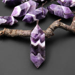 Natural Purple Chevron Amethyst Pendant Double Terminated Point Top Side Drilled Gemstone Crystal