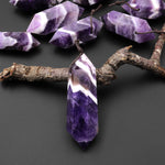 Natural Purple Chevron Amethyst Pendant Double Terminated Point Top Side Drilled Gemstone Crystal