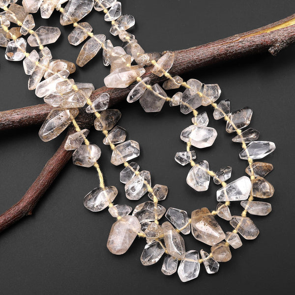 Natural Brown Hematoid Quartz Freeform Nugget Beads Top Side Drilled Gemstone 15.5" Strand