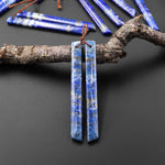 Natural Blue Lapis Earring Pair Modern Long Beveled Rectangle Spike Matched Gemstone Beads