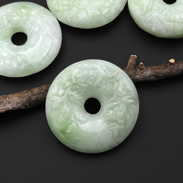 AAA Hand Carved Natural Burma Green Jade Donut Pendant 38mm A22