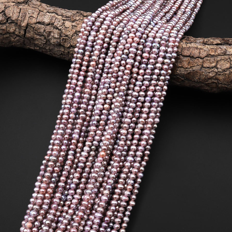 Natural Metallic Mauve Pink Off Round 4mm 5mm Pearl 14" Strand