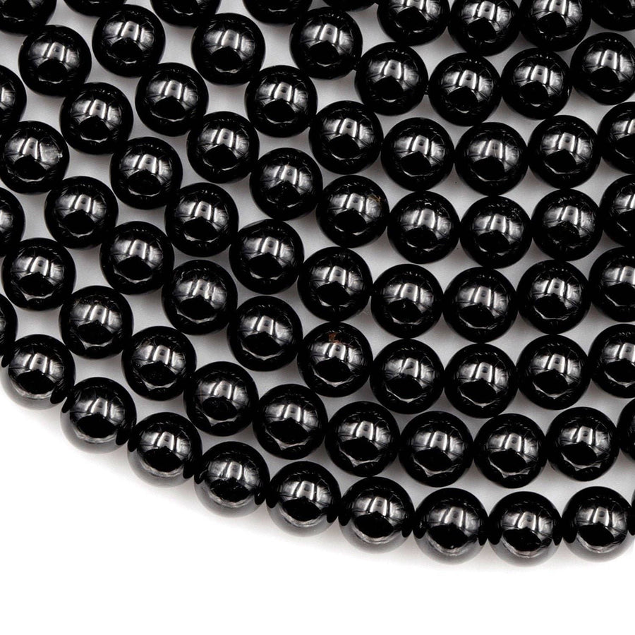 A+ Genuine Natural Black Tourmaline Beads 4mm 6mm 8mm 10mm 12mm Round Beads High Quality Black Gemstone Full 15.5" Strand