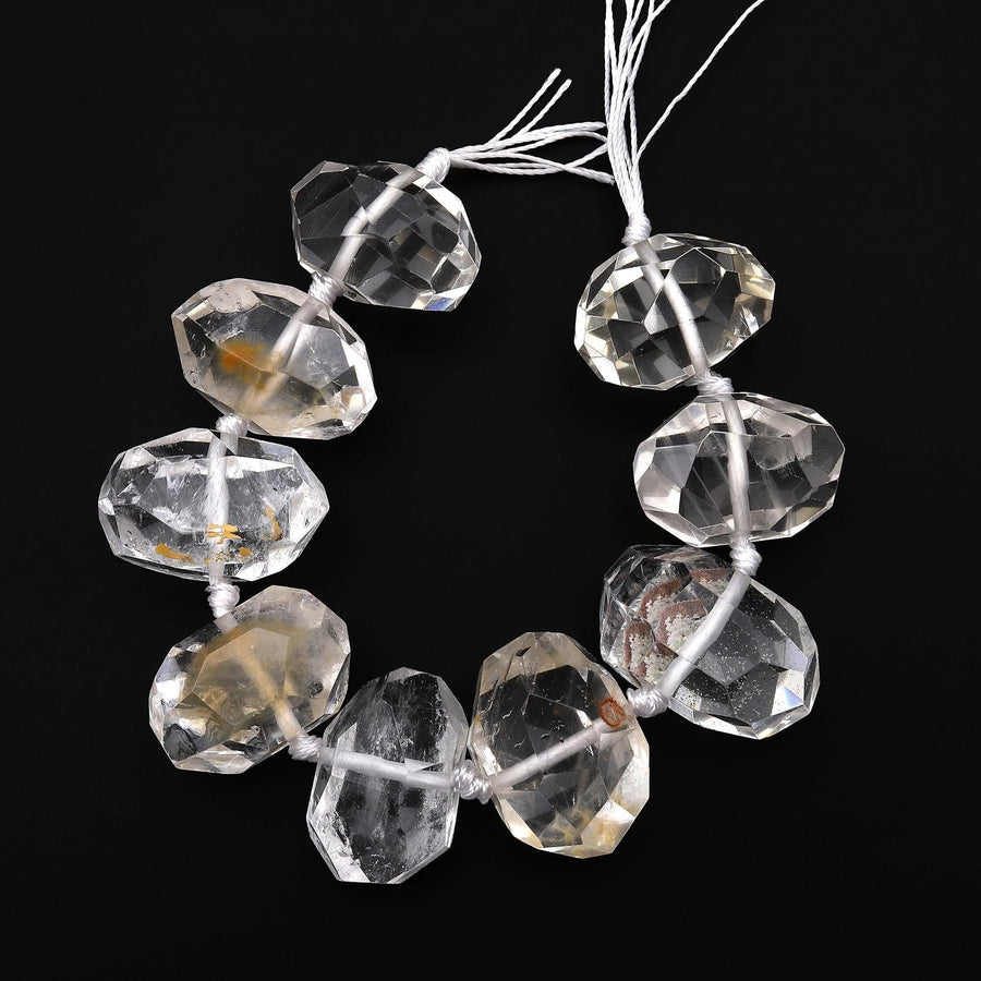 AAA Natural Rock Crystal Quartz W Golden Copper Matrix Freeform Faceted Large Focal Bead Nugget Super Clear Sparkling Gemstone 8" Strand