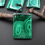 AAA Large 2 Hole Natural Malachite Rectangle Pendant Focal Gemstone Bead