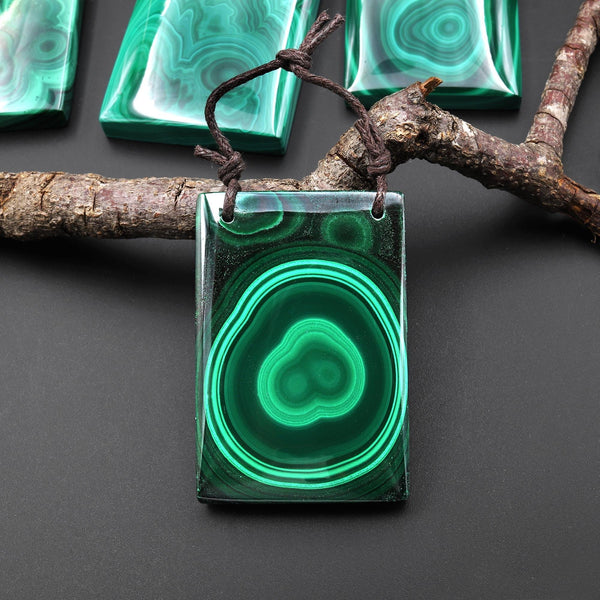 AAA Large 2 Hole Natural Malachite Rectangle Pendant Focal Gemstone Bead A3