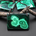 AAA Large 2 Hole Natural Malachite Rectangle Pendant