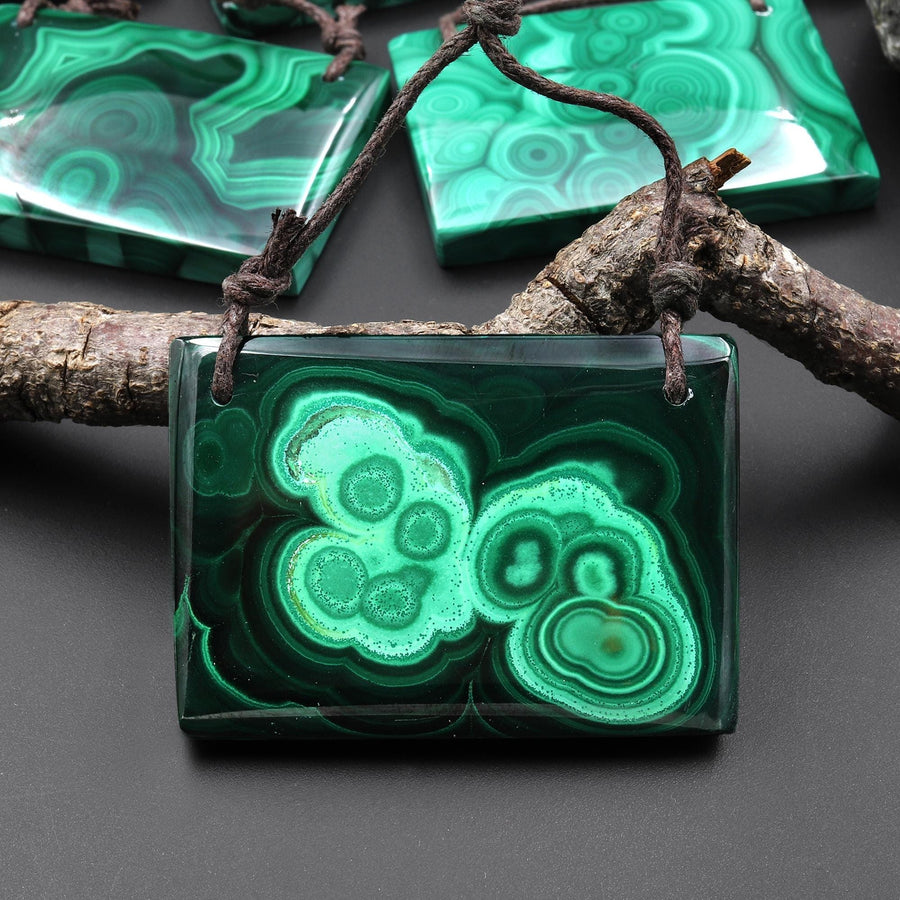 AAA Large 2 Hole Natural Malachite Rectangle Pendant