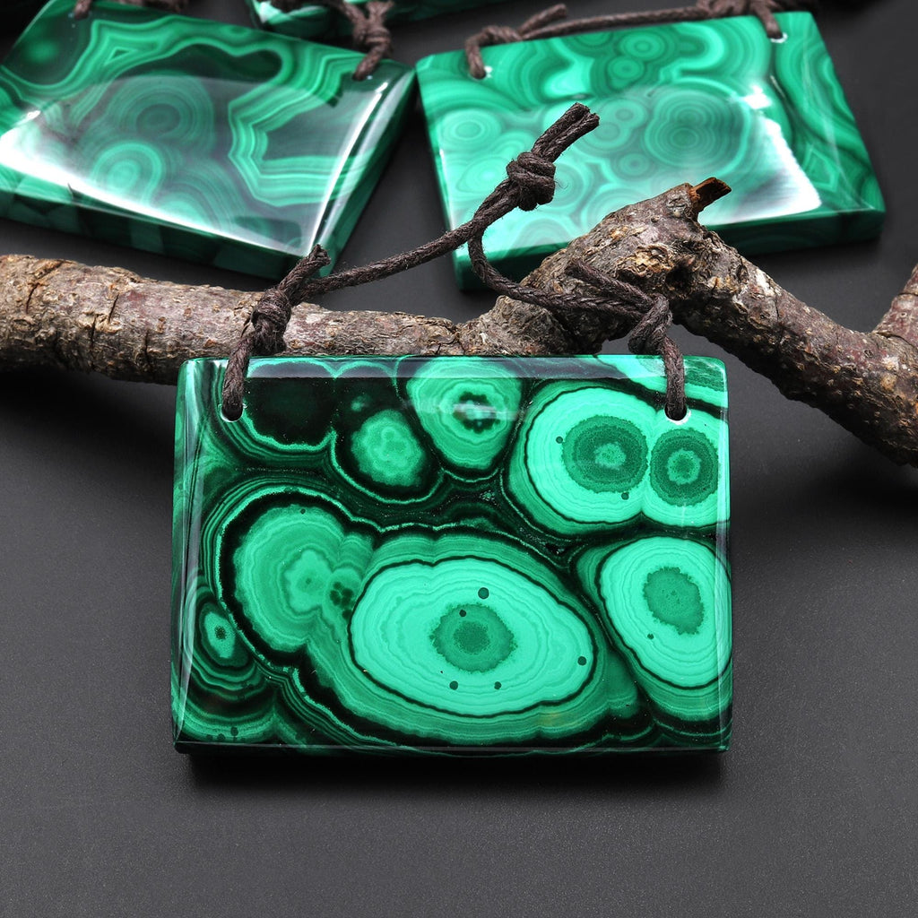 AAA Large 2 Hole Natural Malachite Rectangle Pendant A2