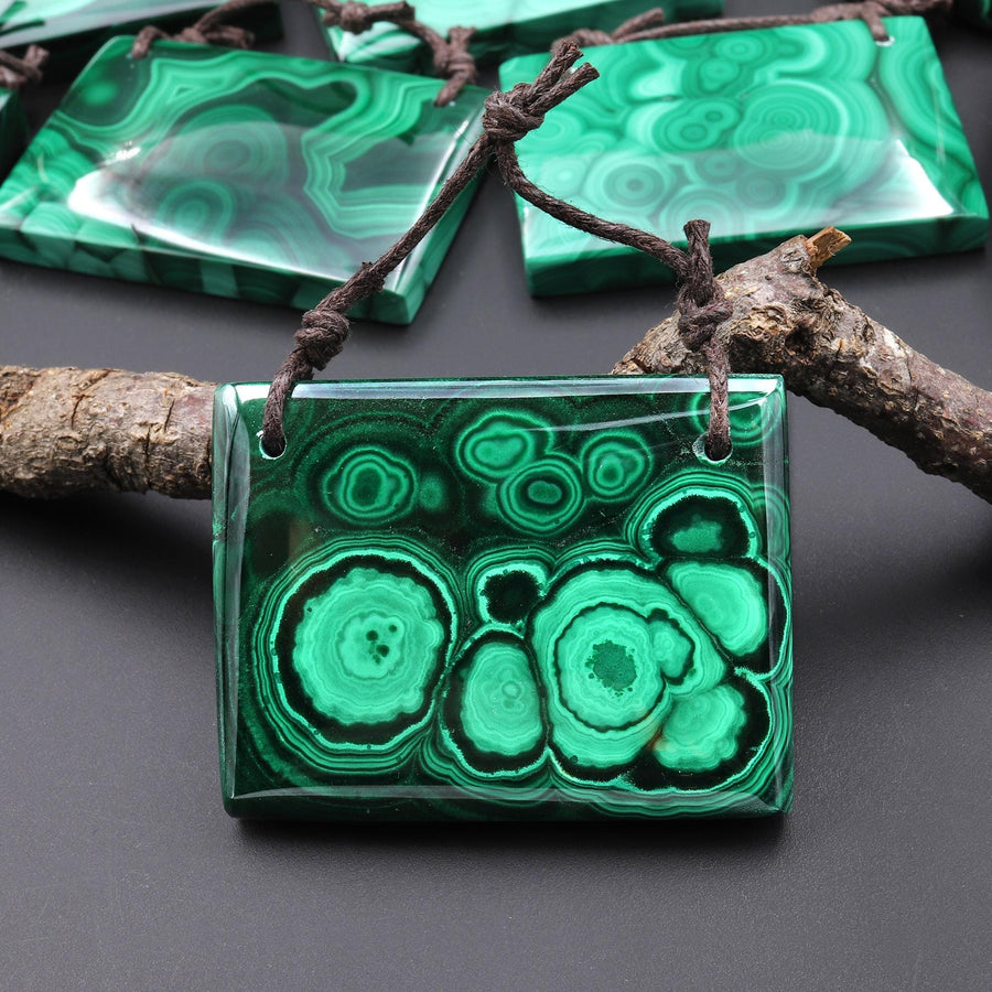 AAA Large 2 Hole Natural Malachite Rectangle Pendant A4