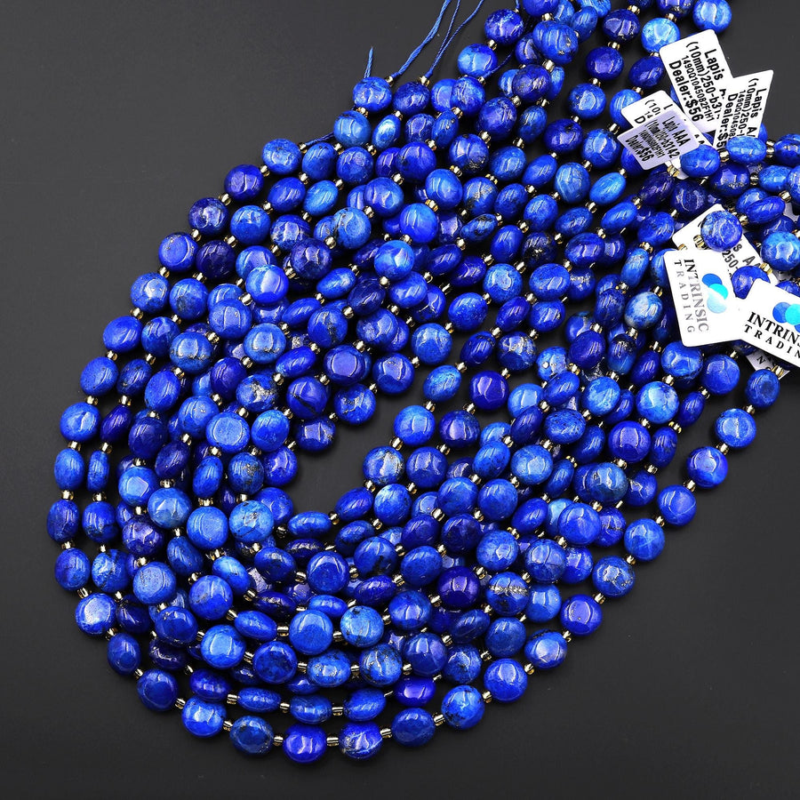 AAA Natural Blue Lapis Coin Smooth 10mm Beads Gemstone 15.5" Strand