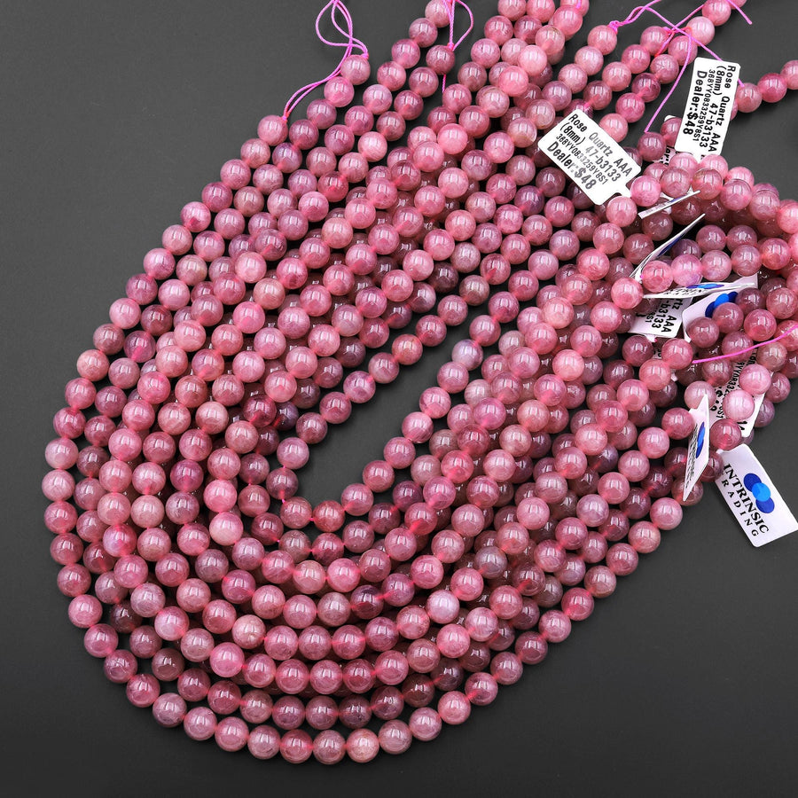 AAA Natural Mauve Pink Madagascar Rose Quartz 8mm Round Beads 15.5" Strand