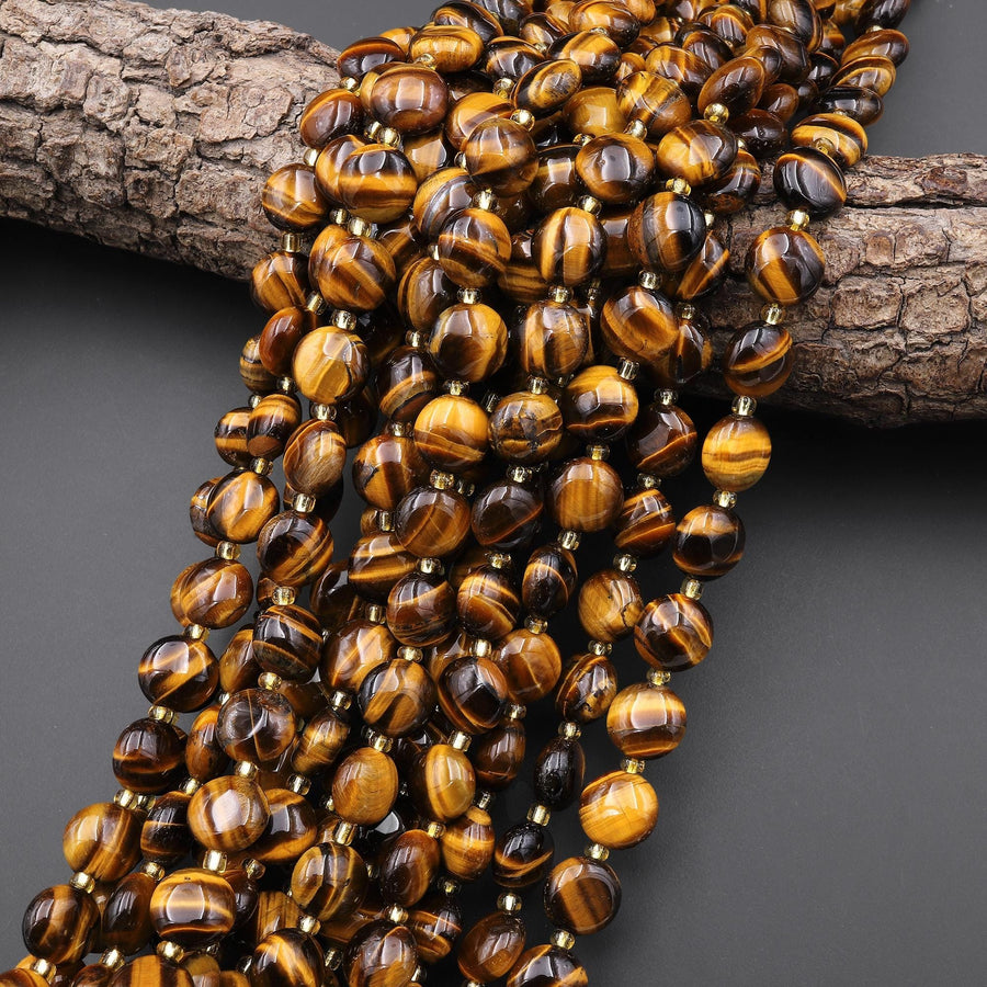 Natural Golden Brown Tiger's Eye Smooth 10mm Coin Beads Gemstone 15.5" Strand