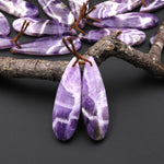 Natural Purple Chevron Amethyst W/ White Stripes Earring Pair Teardrop Matched Gemstone Beads