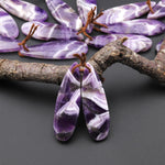 Natural Purple Chevron Amethyst W/ White Stripes Earring Pair Teardrop Matched Gemstone Beads