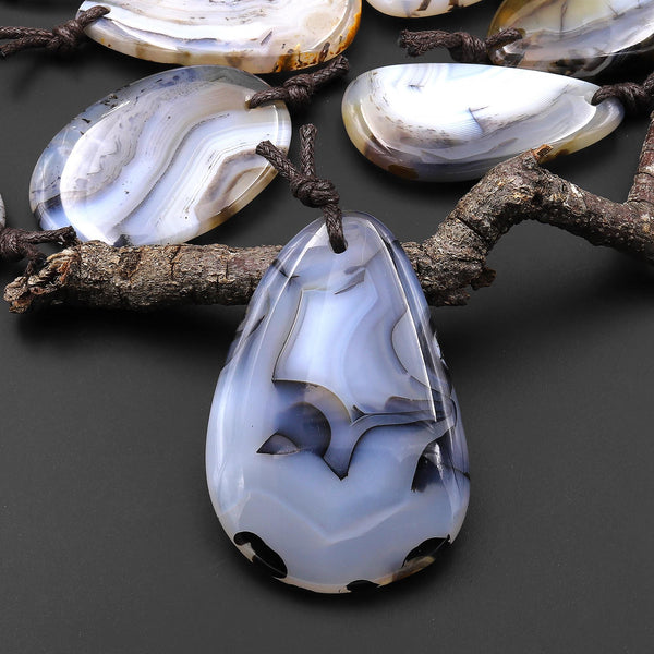 Large Hand Cut Freeform Natural Montana Agate Pendant A3