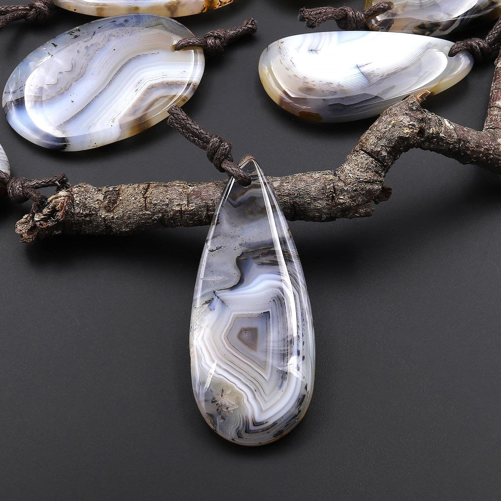 Natural Montana Agate Long Thin Teardrop Pendant A4