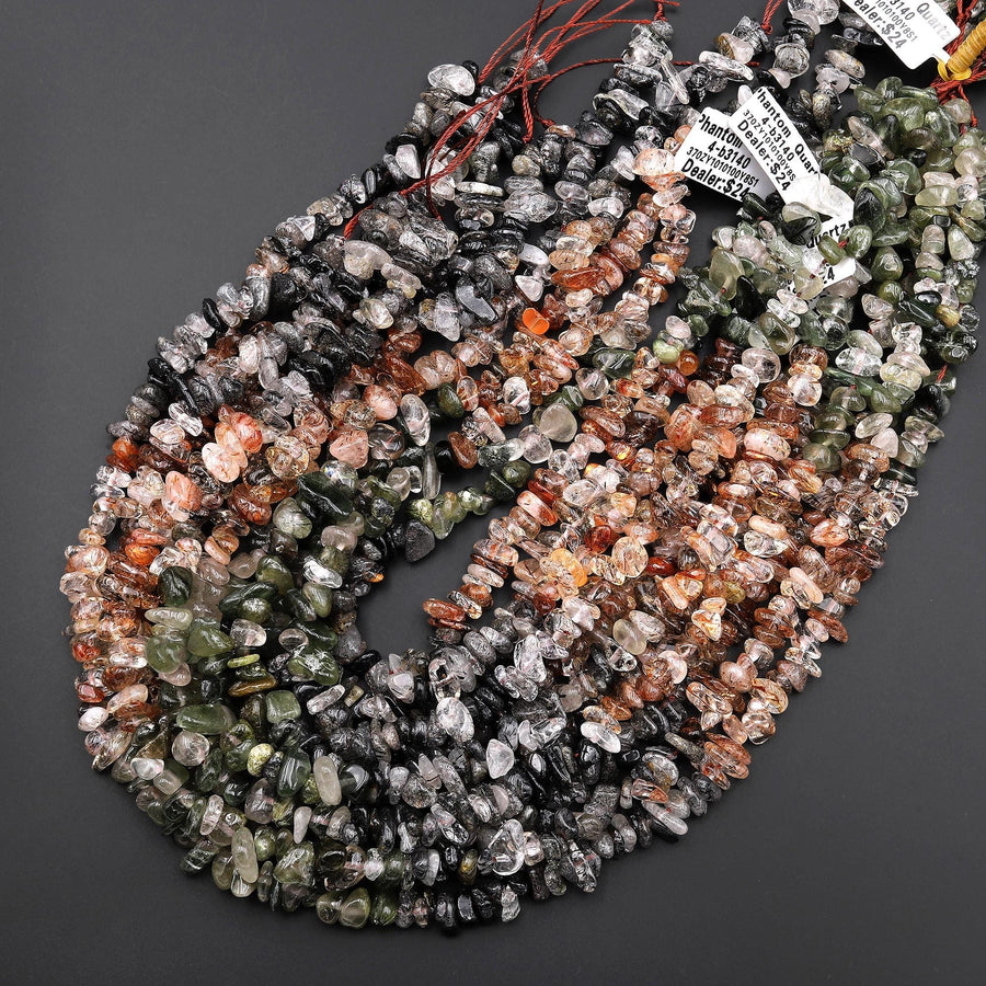 Natural Red Blue Green Tourmaline Rutile Quartz Freeform Chip Pebble Nugget Beads Gemstone 15.5" Strand