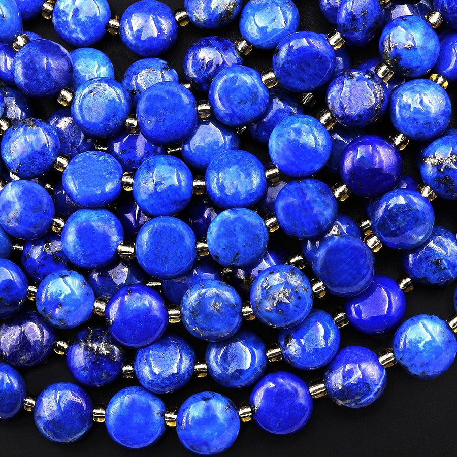 AAA Natural Blue Lapis Coin Smooth 10mm Beads Gemstone 15.5" Strand