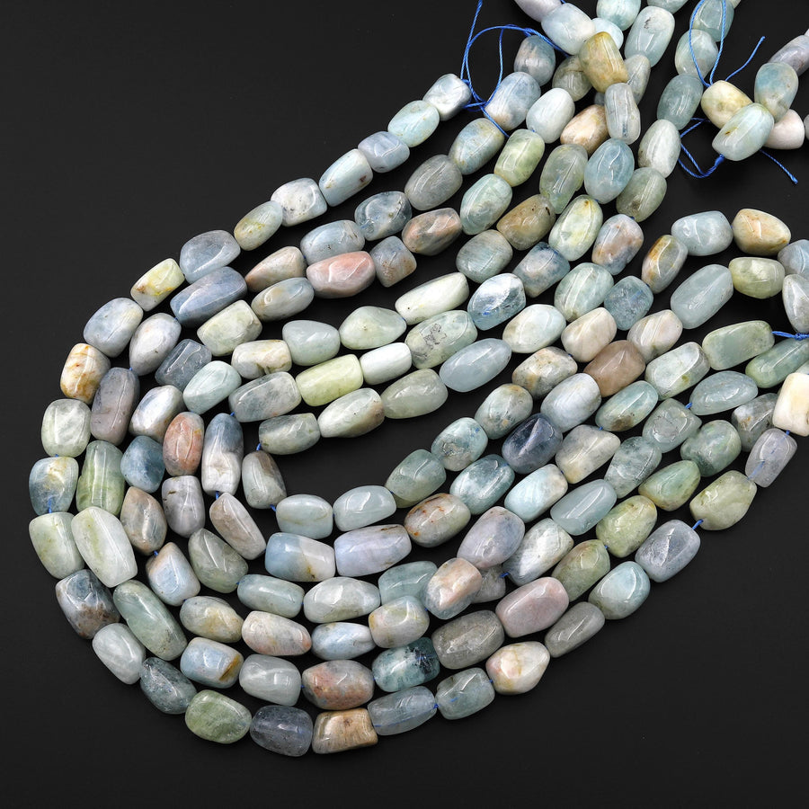 Natural Blue Green Aquamarine Freeform Pebble Nugget Beads 15.5" Strand