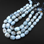 Large Natural Blue Aquamarine Rounded Oval Nugget Beads W/ Iron Matrix 18" Strand