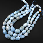 Large Graudated Natural Blue Aquamarine Rounded Oval Nugget Beads 18" Strand