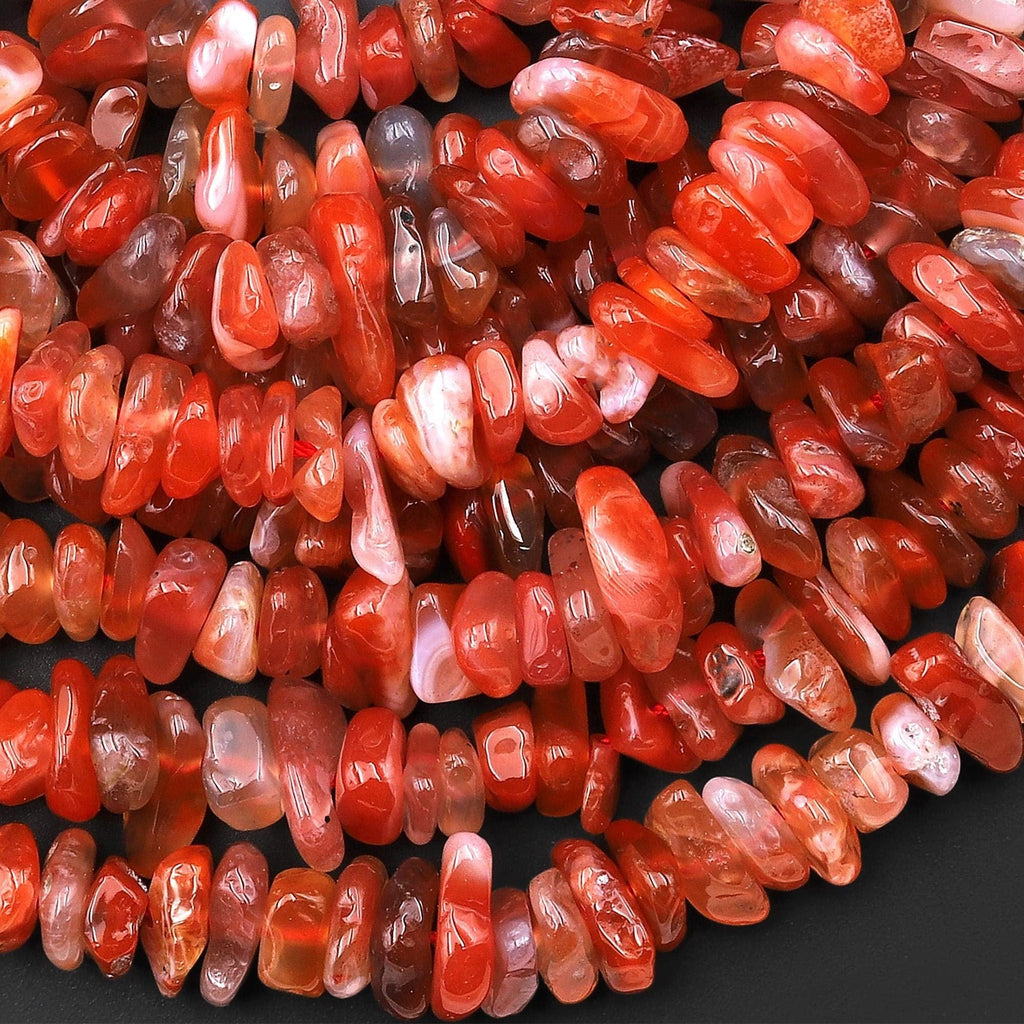 Rare Natural Moroccan Red Agate Center Drilled Freeform Chip Rondelle Beads Gemstone 15.5" Strand