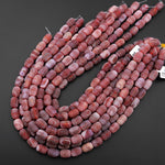 Matte Finish Tibetan Red Fire Agate Barrel Beads Aka Cracked Agate Dragon Skin Agate 15" Strand