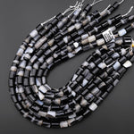 Natural Black Tuxedo Agate Smooth Tube Cylinder Beads W/ White Quartz Matrix 15.5" Strand