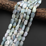 Natural Blue Green Aquamarine Freeform Rectangle Nugget Beads 15.5" Strand