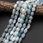 Natural Blue Aquamarine Freeform Rounded Nugget Gemstone Beads 15.5" Strand