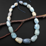 Large Faceted Natural Blue Aquamarine Chunky Nugget Gemstone Beads 17" Strand