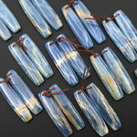 Natural Argentina Lemurian Aquatine Blue Calcite Long Drum Rectangle Earring Matched Gemstone Bead Pair