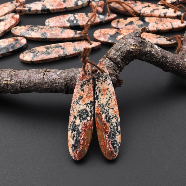 Drilled Natural Red Pink Snowflake Obsidian Earring Pair Matched Teardrop Gemstone Beads A4