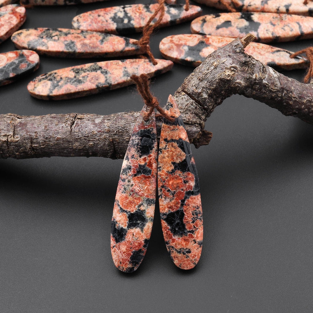 Drilled Natural Red Pink Snowflake Obsidian Earring Pair Matched Teardrop Gemstone Beads A5