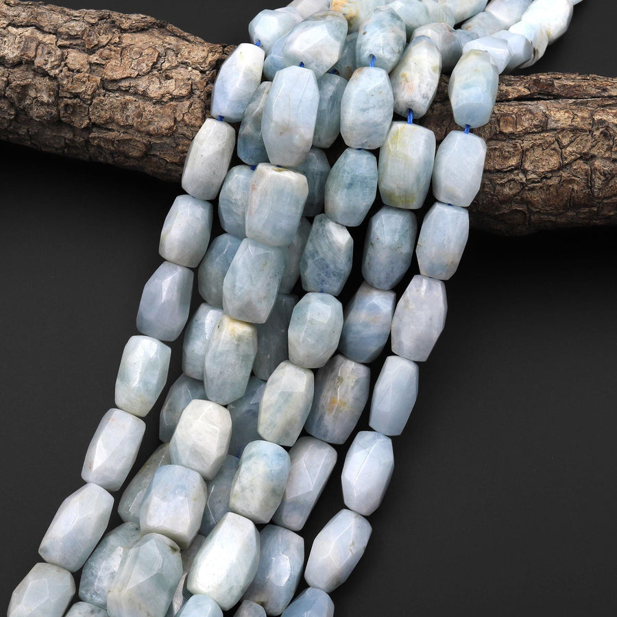 Faceted Natural Light Blue Aquamarine Rectangle Nugget Gemstone Beads 16" Strand