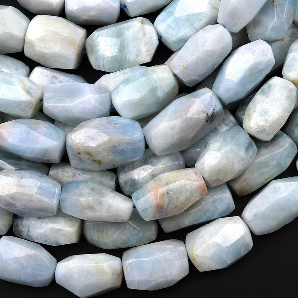 Faceted Natural Light Blue Aquamarine Rectangle Nugget Gemstone Beads 16" Strand