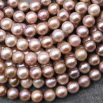 Genuine Natural Golden Peach Pink Mauve Freshwater Pearl 8mm Round Shimmery Iridescent Classic Pearl 15.5" Strand