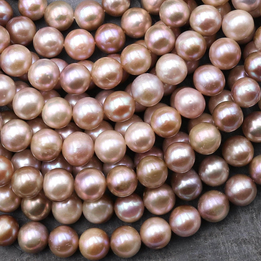 Genuine Natural Golden Peach Pink Mauve Freshwater Pearl 8mm Round Shimmery Iridescent Classic Pearl 15.5" Strand
