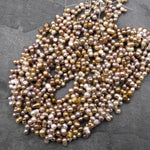 Rare Genuine Natural Golden Mauve Pink Freshwater Twin Baroque Pearl Top Side Drilled 15.5" Strand