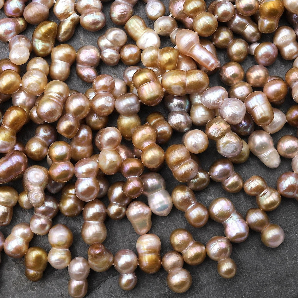 Rare Genuine Natural Golden Mauve Pink Freshwater Twin Baroque Pearl Top Side Drilled 15.5" Strand