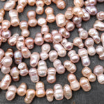 Genuine Pink Peach Mauve Freshwater Twin Baroque Pearl Top Side Drilled 15.5" Strand