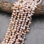 Genuine Pink Peach Mauve Freshwater Twin Baroque Pearl Top Side Drilled 15.5" Strand