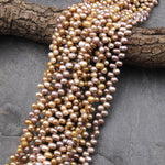 Rare Genuine Natural Golden Mauve Pink Freshwater Teardrop Pearl Top Side Drilled 15.5" Strand