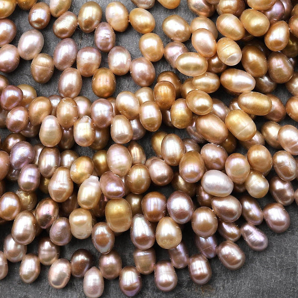 Rare Genuine Natural Golden Mauve Pink Freshwater Teardrop Pearl Top Side Drilled 15.5" Strand