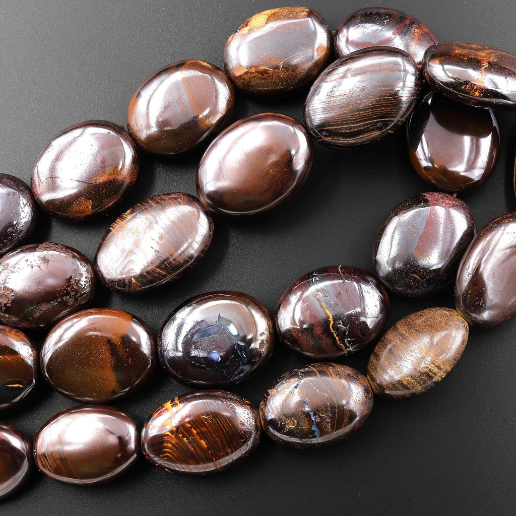 Large Natural Australian Boulder Opal Beads Puffy Oval Beads 16" Strand