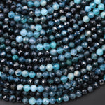 Natural Paraiba Blue Tourmaline Faceted 3mm 4mm Round Beads Gradient Indicolite Gemstone 15.5" Strand