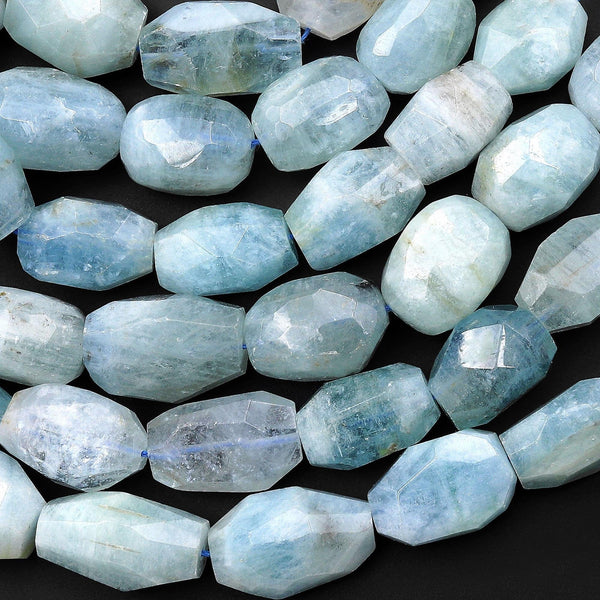 Translucent Faceted Natural Blue Aquamarine Nugget Gemstone Beads 16.5" Strand